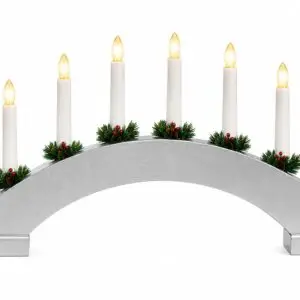 Silver Wooden Candle Bridge with 7 Warm White LED Candles – Battery Operated Christmas Decoration