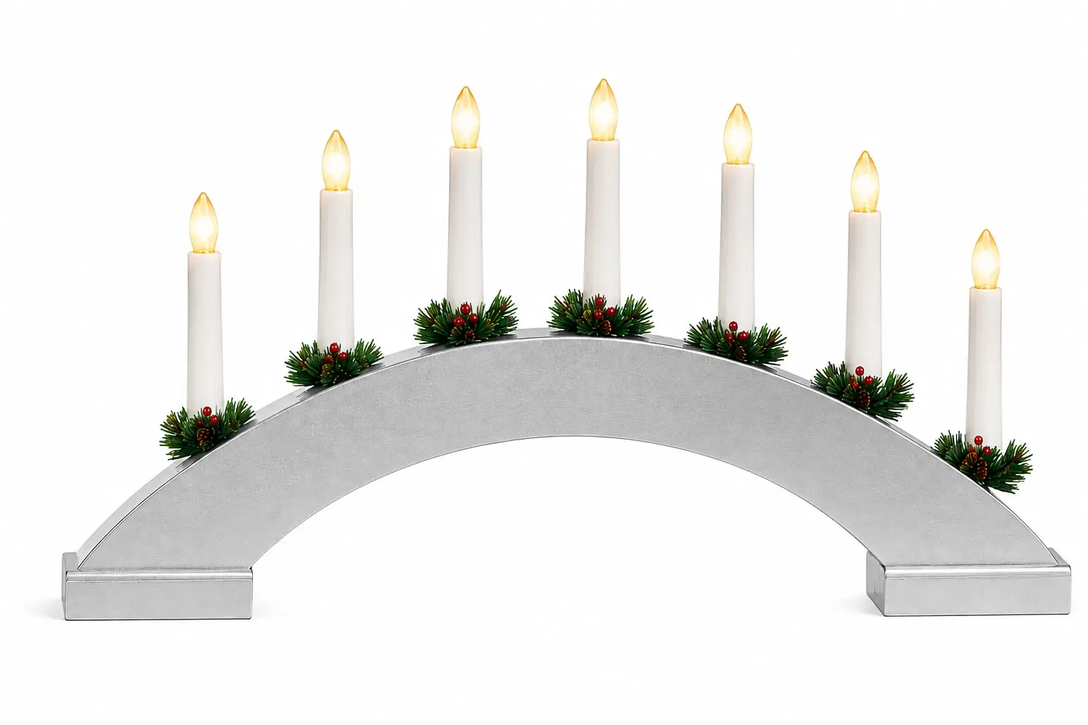 Silver Wooden Candle Bridge with 7 Warm White LED Candles – Battery Operated Christmas Decoration