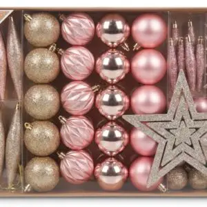 Festive Feeling 52-Piece Rose Gold & Champagne Christmas Tree Decoration Set with Star Topper