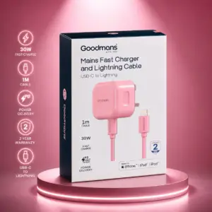 Goodmans Lightning Mains Charger & Cable 1.2m - Pink  Product