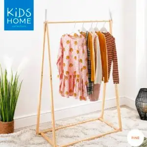 Kids Pine Wooden Clothes Rail with White Painted Tips