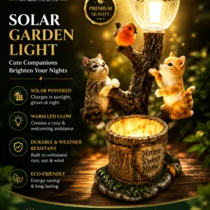 Solar Powered Home Sweet Home Cats & Robin Hand Painted Lantern Planter