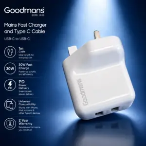 Goodmans Mains 2 Usb Port Charger Plug White