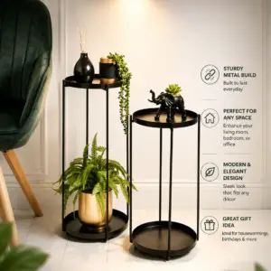 Set of 2 Black Tables For Planter Decoration Pieces Side Tables For Living Room