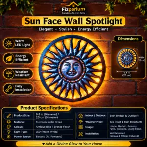 Sun Wall Art Solar Powered Bronze Effect Metal LED Light Warm White Lights 40cm