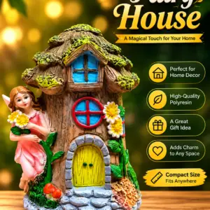 Fairy Treehouse Resin Garden Statue with Miniature Figurine