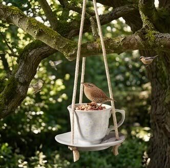 Product Title The Perfect Tweet Teacup & Saucer Bird Feeder – Ceramic Hanging Garden Bird Feeder with Daisy Pattern - Image 3