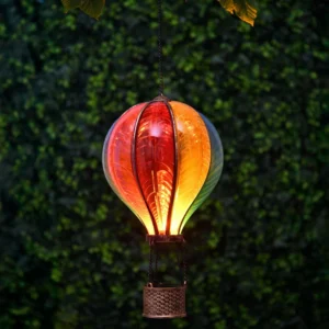 Solar Powered XL Hot Air Balloon Flame Effect LED Hanging Garden Light - Red