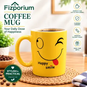 Yellow Coffee Mug Ceramic Cup Happy Smile Face Smooth Glossy Finish Gift