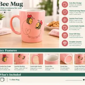 Bee Mug Pink Ceramic Coffee Cup Happy To Bee With You Cute Gift