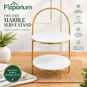 Two Tier Marble Serve Stand White Gold 2 Tier Serving Display Stand Fully Assembled