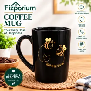 Bee Mug Black Ceramic Coffee Cup Happy To Bee With You Bee Design Gift