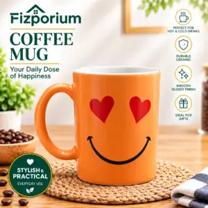 Orange Smiley Face Coffee Mug Ceramic Cup Hot Cold Drinks Gift Smooth Glossy