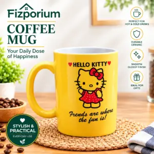 Hello Kitty Coffee Mug Yellow Ceramic Cup Smooth Glossy Finish Hot Cold Drinks