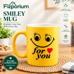 Smiley Mug Yellow Coffee Cup Happy Smile Ceramic Hot Cold Drinks Gift