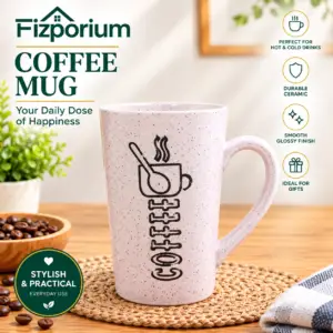 Coffee Mug Ceramic Speckled White Cup Smooth Glossy Finish Hot Cold Drinks Gift